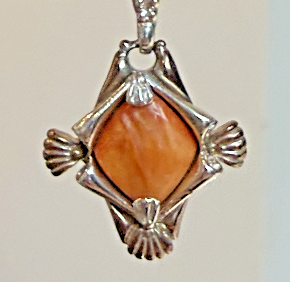 Vintage Sterling Silver Orange Stone Southwest State Pendant Vintage 925